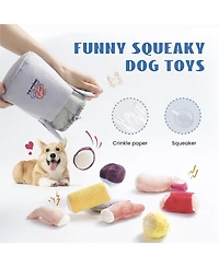 Nocciola 10 Pcs Seafood Boil Dog Toy Set with a Pot,Christmas gift,Squeaky Crinkle Plush Puppy Toy,Interactive Toys,Hide Toys for Small to Medium Dogs