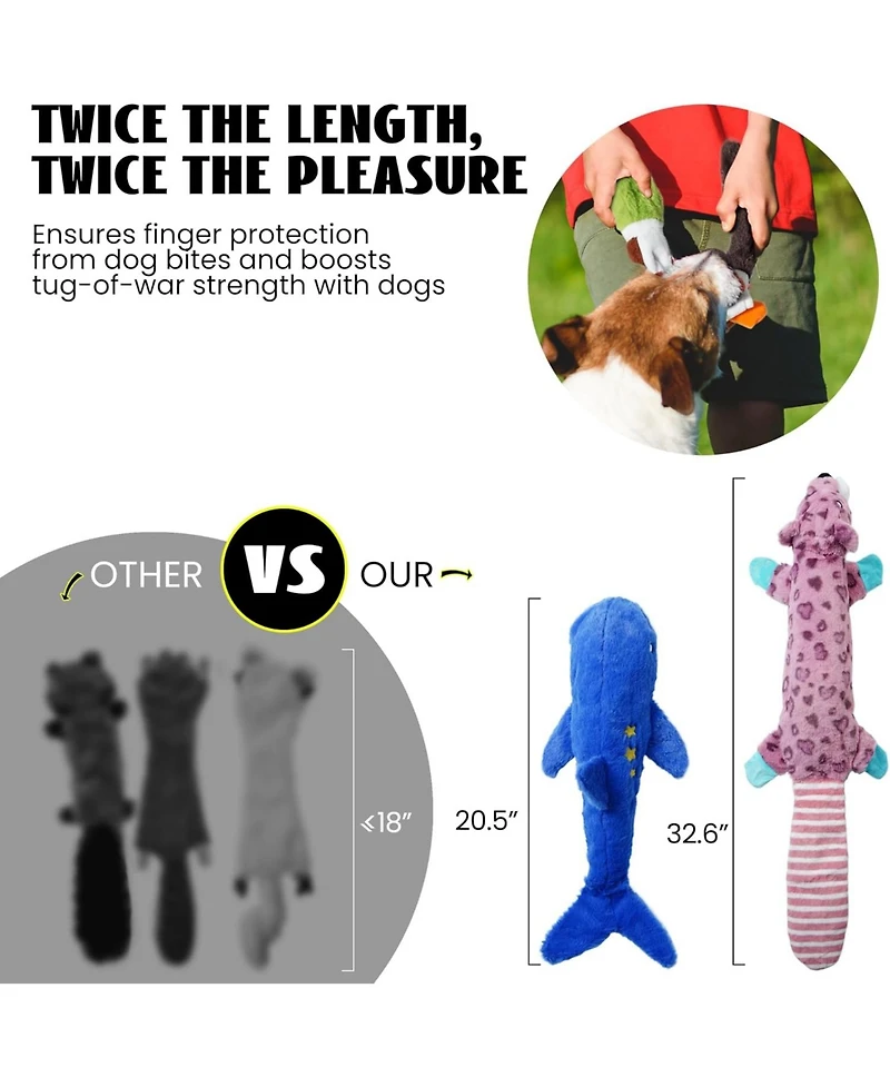 Nocciola 5 Pcs Jungle Series Plus Squeaky Stuffless Dog Toys, Belly Pouch to Hold Bottles for Bonus Crinkle, Durable Dog Toys for Aggressive Chewers