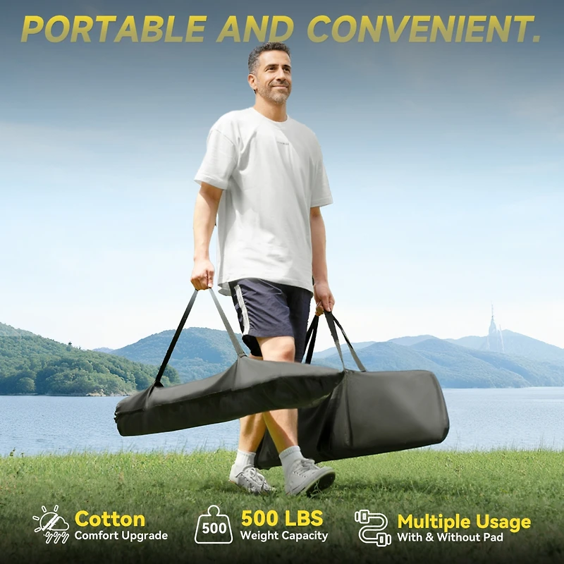 Double Hammock with Stand, 2 Person Cotton Rope Hammock with Removable Polyester Pad