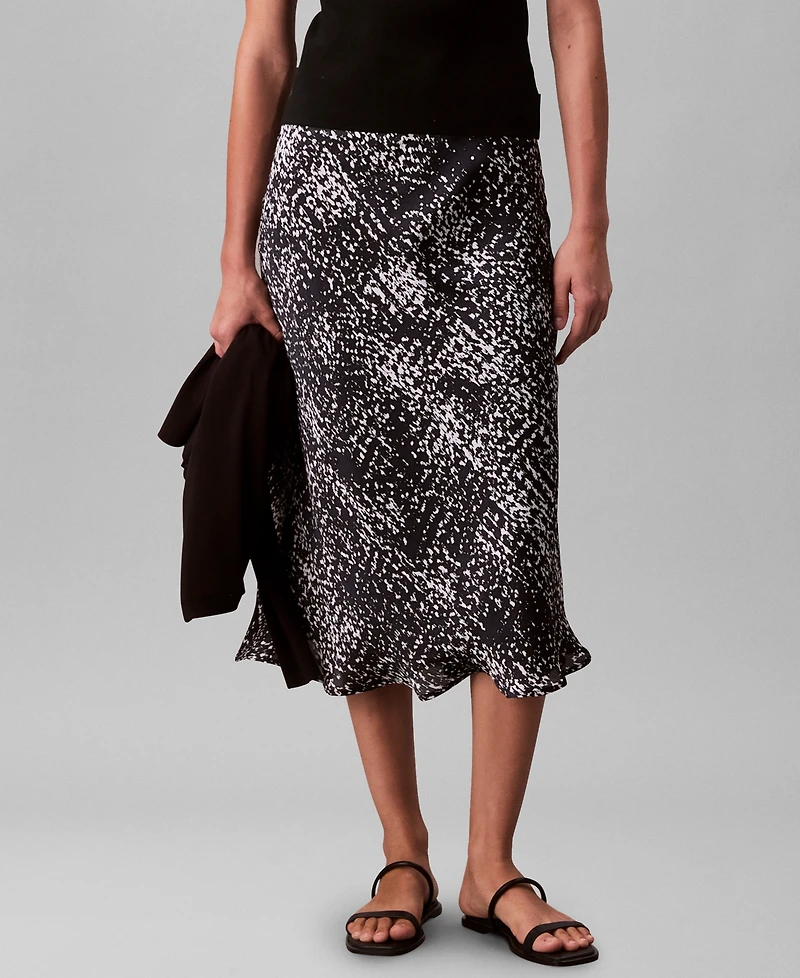 Calvin Klein Women's Printed Textured Satin Midi Skirt