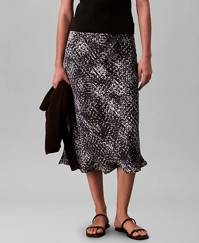 Calvin Klein Women's Printed Textured Satin Midi Skirt