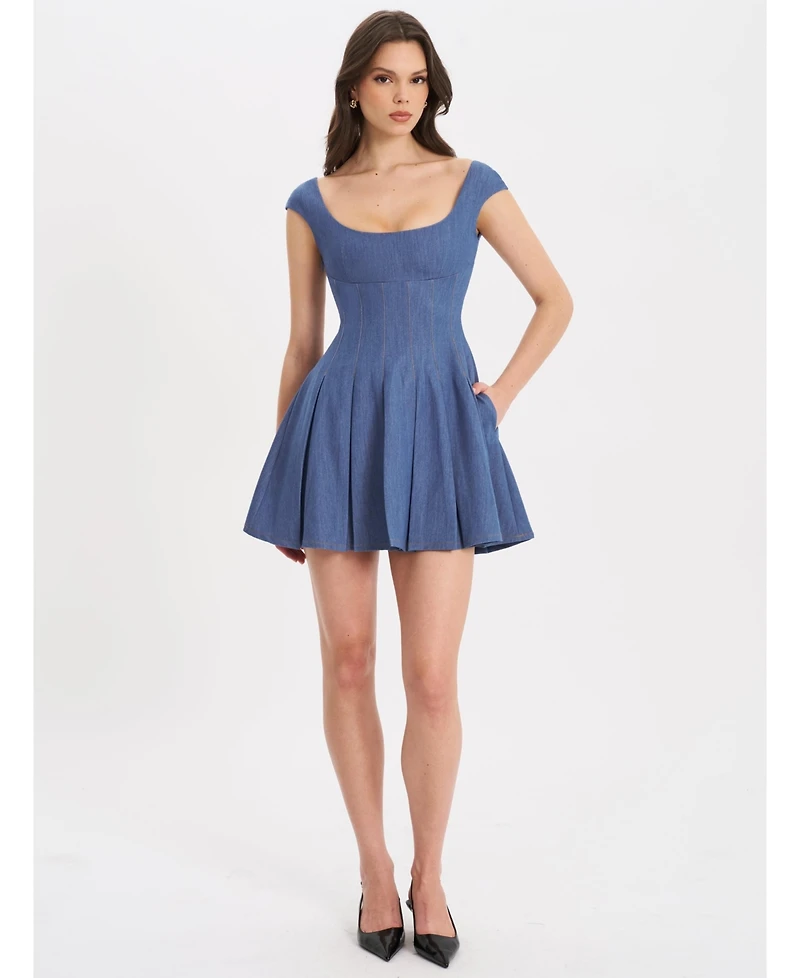Miss Circle Women's Sada Pleated Denim Mini Dress