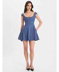 Miss Circle Women's Sada Pleated Denim Mini Dress