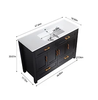 Casainc 48" Black Vanity Set with Ceramic Sink, 4 Soft-Close Doors & 4 Drawers, Stylish Bath Organizer