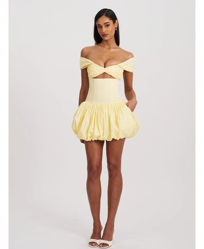 Miss Circle Women's Umika Butter Yellow Bubble Hem Mini Dress