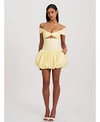 Miss Circle Women's Umika Butter Yellow Bubble Hem Mini Dress