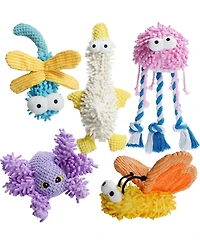 Nocciola 5 Pcs Easter Pastel Colors Fuzzy Plush Toys, Colorful Summer Toy, Squeaky Crinkle Cute Dog Toys, Durable Stuffed Toys for All Breeds