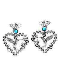 American West Jewelry Sterling Silver Sleeping Beauty Turquoise Fritz Casuse Heart Hummingbird Earrings