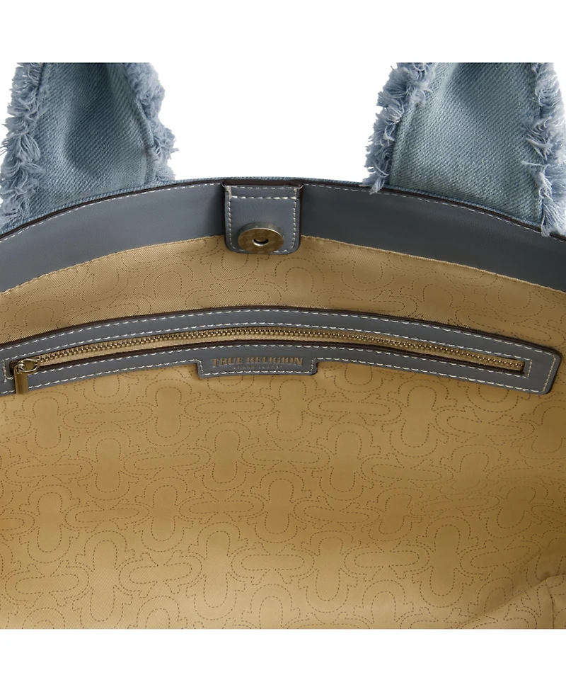 True Religion Frayed Handle Solid Denim Tote