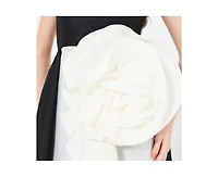 Amri Women's One Shoulder Dress With Cascading Ruffle Flower Detail