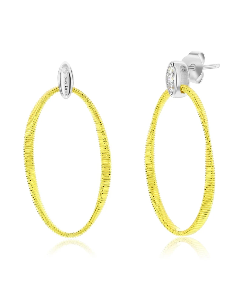 Suzy Levian Golden Helix Sterling Silver & Cubic Zirconia Oval Drop Earrings