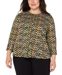 Liverpool Los Angeles Trendy Plus Printed 3/4-Sleeve Top