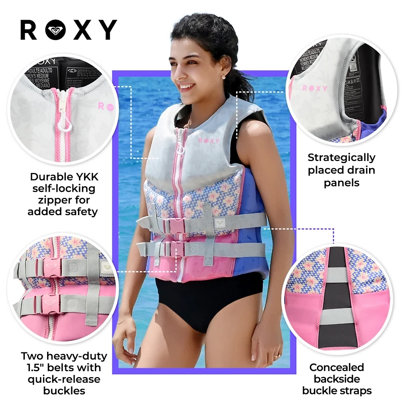 Roxy Women's Life Vest, Uscg Approved Life Jacket, Evoprene Pfd for water sports