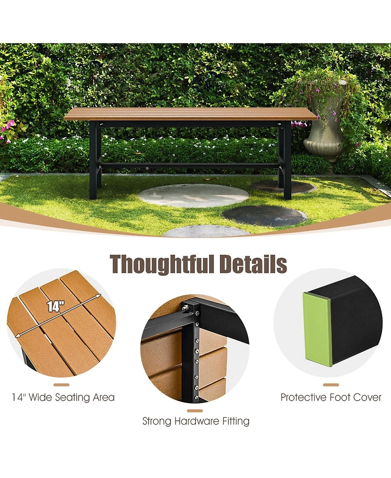 Gymax Outdoor Hdpe Bench w/ Metal Frame 47'' x 14'' 16'' for Yard Garden
