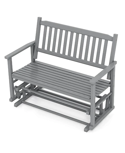 Gymax Patio Glider Loveseat Chair Swing Rocking Bench w/ Curved Backrest & Slatted Seat
