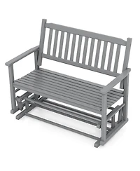 Gymax Patio Glider Loveseat Chair Swing Rocking Bench w/ Curved Backrest & Slatted Seat