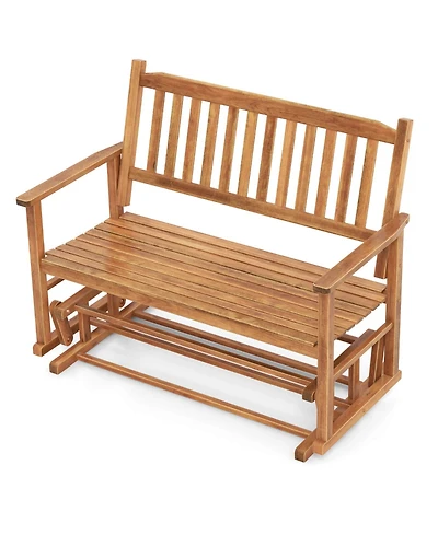 Gymax Patio Glider Loveseat Chair Swing Rocking Bench w/ Curved Backrest & Slatted Seat