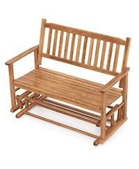 Gymax Patio Glider Loveseat Chair Swing Rocking Bench w/ Curved Backrest & Slatted Seat