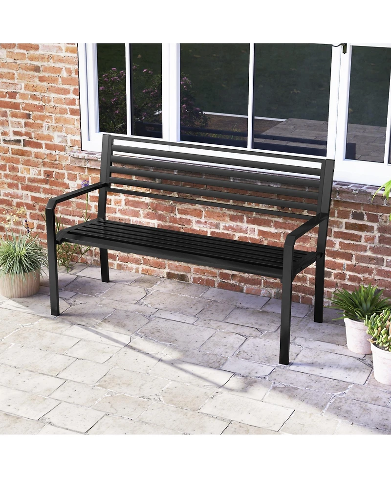 Gymax 50'' Outdoor Metal Park Bench for 2-3 People w/ Armrests & Backrest for Backyard
