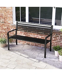 Gymax 50'' Outdoor Metal Park Bench for 2-3 People w/ Armrests & Backrest for Backyard