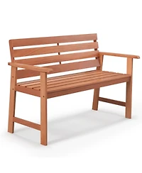 Gymax Solid Wood Bench Wood 2-Seat Chair w/ Slatted Seat & Inclined Backrest Patio