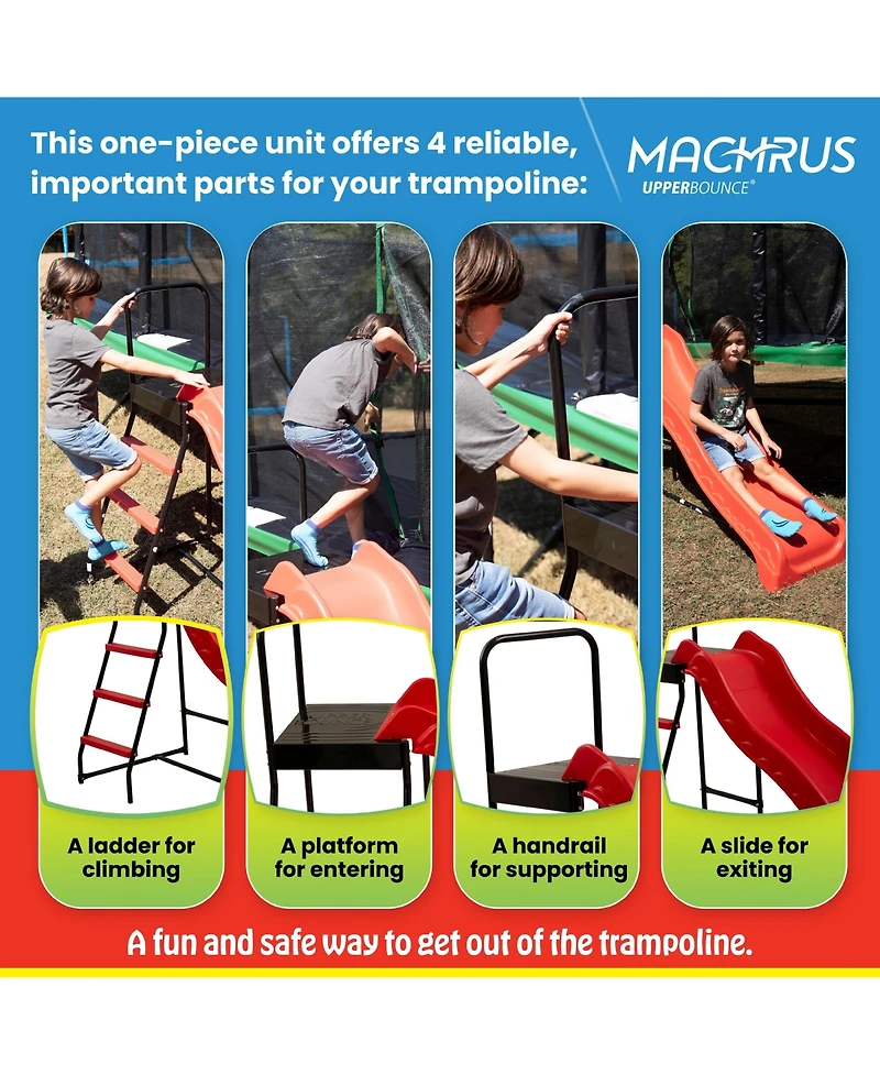 Plexalife Trampoline Step N Slide|Kids Outdoor Step Ladder and Wave Slide Set Fits Standard Round or Rectangle Trampolines with Net or Without - Red