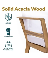 Bodie Acacia Wood Patio Armchair with Bone White Cushions - Natural