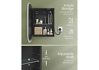 Songmics Home Wall-Mounted Bathroom Cabinet with Lighted Mirror and Charge Station, Black