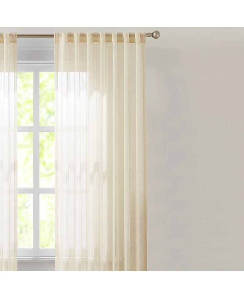 Lush Decor Calia Textured Stripe Sheer Window Curtain Panels Neutral Pair 52x84
