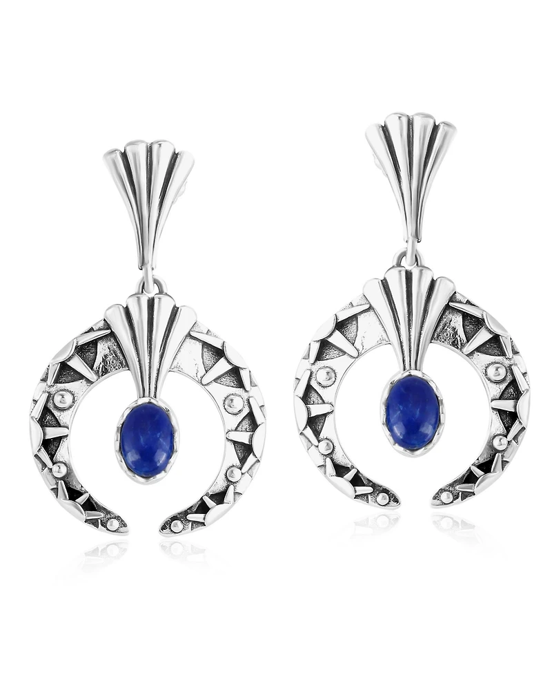 American West Jewelry Sterling Silver Lapis Fritz Casuse Oval Gemstone Naja Earrings