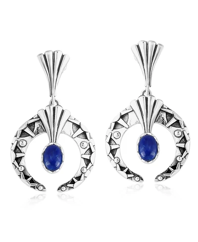 American West Jewelry Sterling Silver Lapis Fritz Casuse Oval Gemstone Naja Earrings