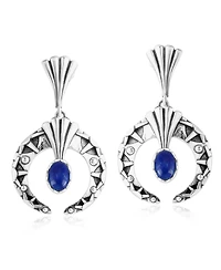 American West Jewelry Sterling Silver Lapis Fritz Casuse Oval Gemstone Naja Earrings