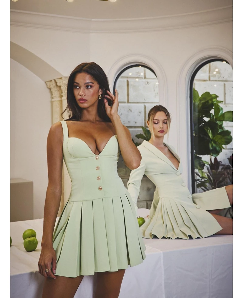 Miss Circle Women's Tala Pistachio Green Sleeveless Pleated Preppy Mini Dress