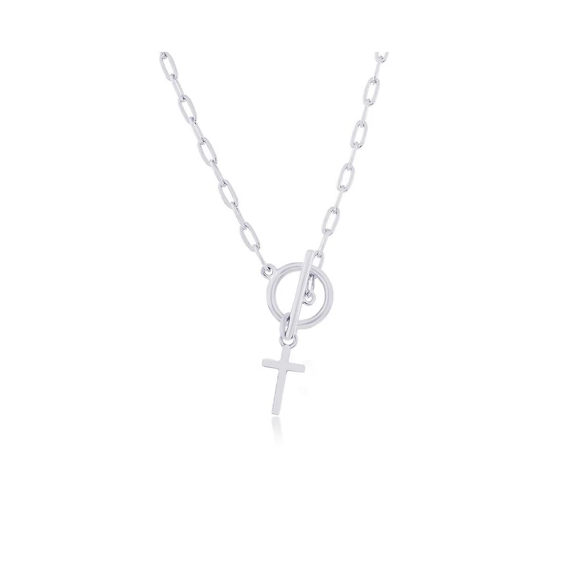 Simona Sterling Silver Cross Charm Paperclip Toggle Necklace