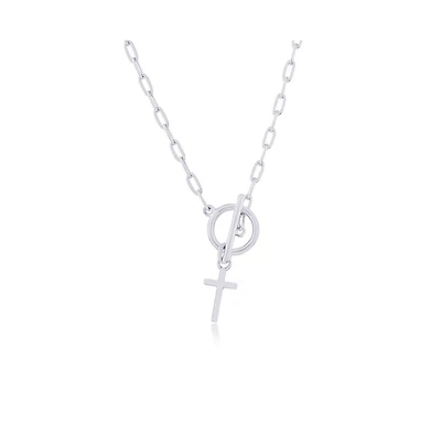 Simona Sterling Silver Cross Charm Paperclip Toggle Necklace