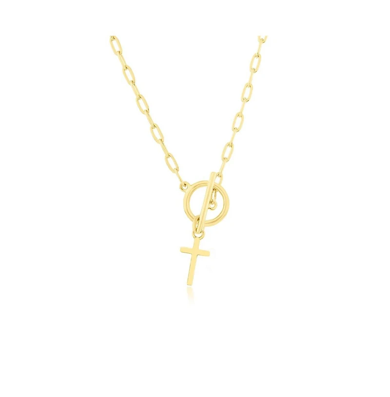 Simona Sterling Silver Cross Charm Paperclip Toggle Necklace
