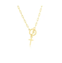 Simona Sterling Silver Cross Charm Paperclip Toggle Necklace