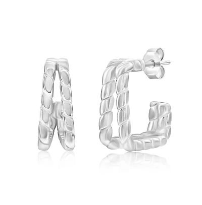 Sterling Silver, Double Row Square Lined Earrings