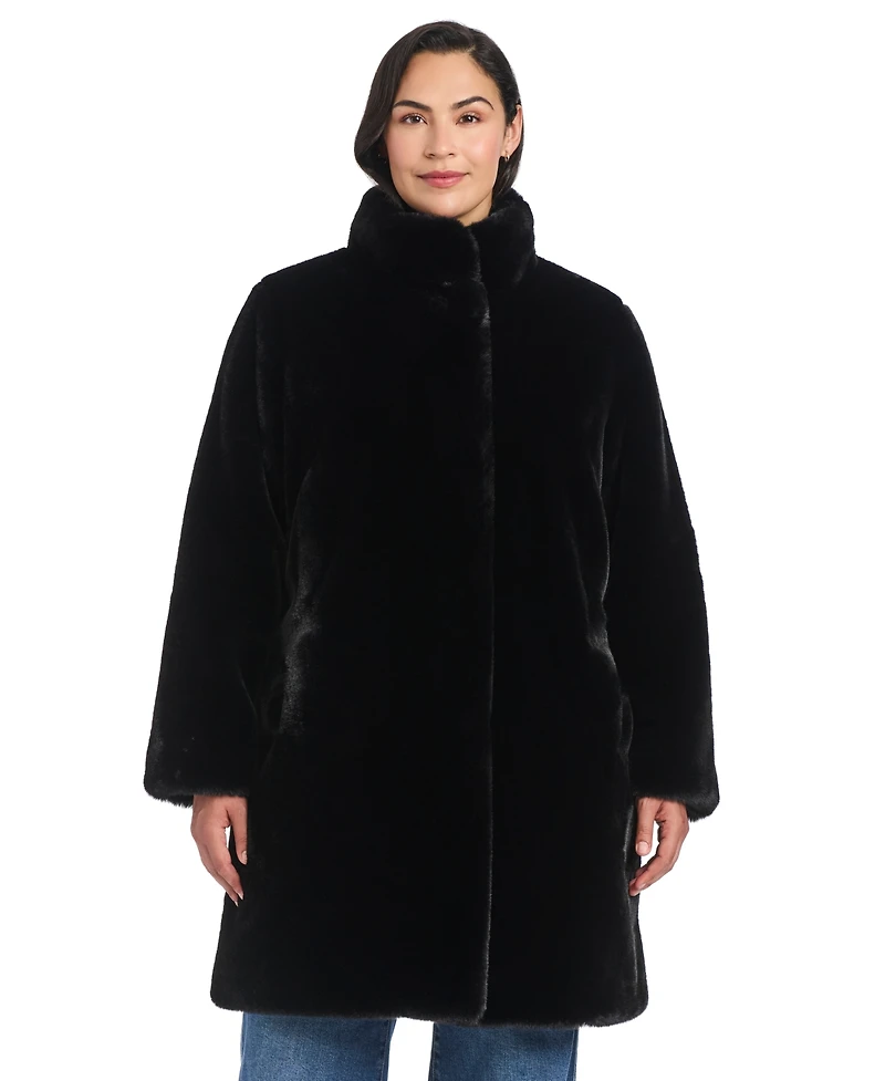 Jones New York Plus Stand-Collar Faux-Fur Coat