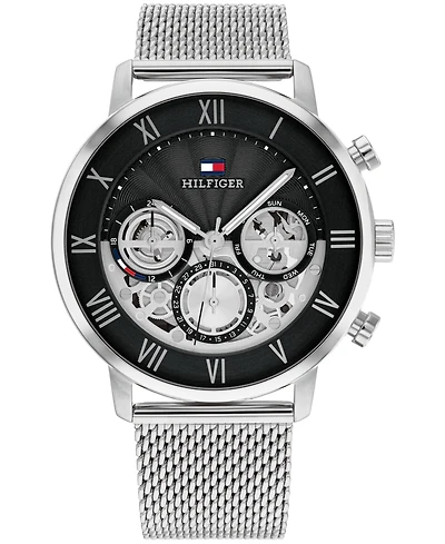 Tommy Hilfiger Men's Multifunction Silver Tone Stainless Steel Mesh Bracelet Watch, 44mm