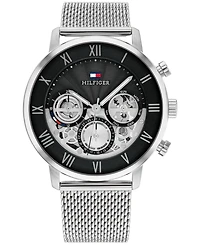 Tommy Hilfiger Men's Multifunction Silver Tone Stainless Steel Mesh Bracelet Watch, 44mm