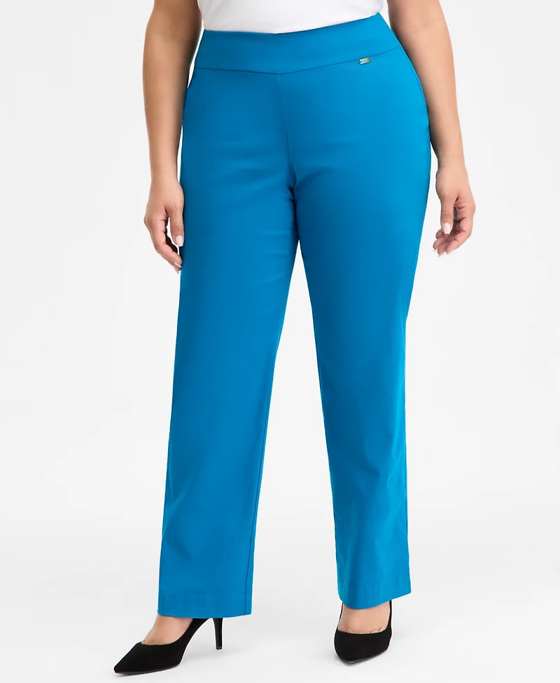 I.n.c. International Concepts Plus Mid-Rise Pull-On Straight-Leg Pants