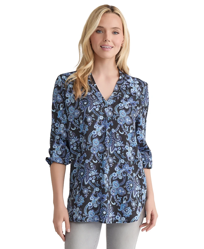 Jones New York Women's Paisley-Print 3/4-Sleeve Tunic Top