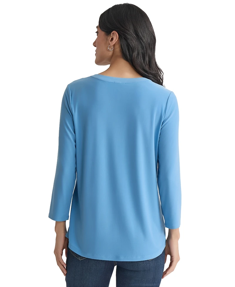 Jones New York Women's Solid 3/4-Sleeve Flap-Pocket Knit Top