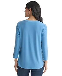 Jones New York Women's Solid 3/4-Sleeve Flap-Pocket Knit Top