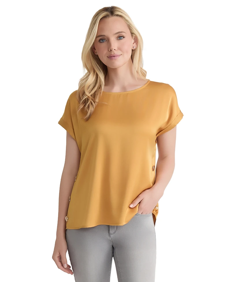 Jones New York Women's Side-Button Cuffed-Sleeve Top