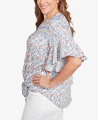 Ruby Rd. Plus Vintage Floral Tie Front Henley Top
