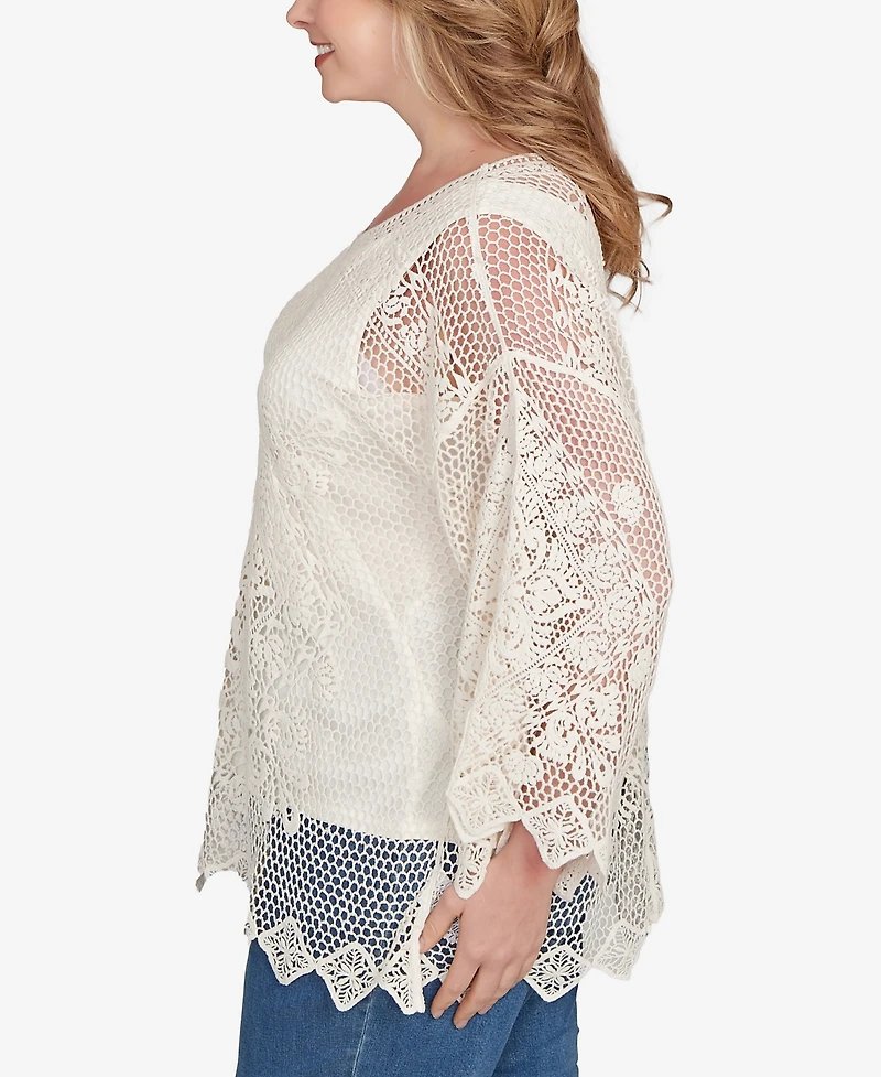 Ruby Rd. Plus Lined Medallion Crochet Top