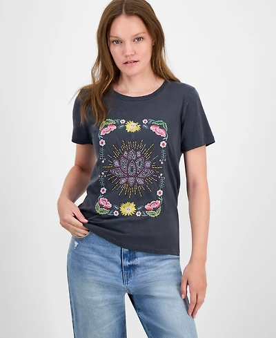 Lucky Brand Women's Beaded Lotus Crewneck Cotton T-Shirt