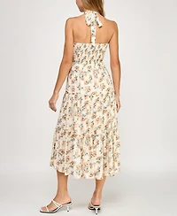 Trixxi Juniors' Printed Sleeveless Halter Midi Dress